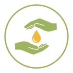 Due mani verdi stilizzate proteggono una goccia d'acqua gialla al centro di un cerchio.